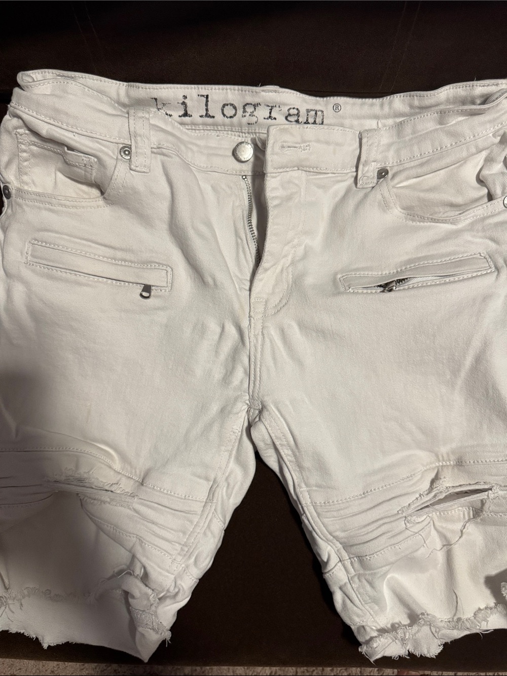 Kilogram White Distressed Denim Shorts